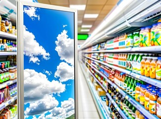 Supermarket Aisle with Sky Display