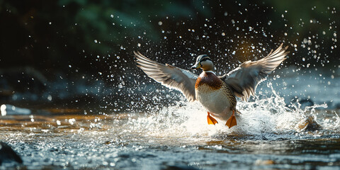 Duck Splashing in Water

