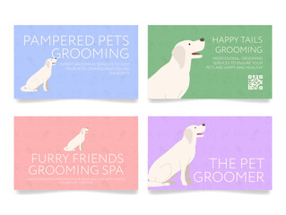 Grooming business promotional materials featuring various services for pets in a vibrant and engaging design