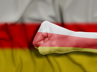 Fist of South Ossetia Flag Painted, Flag Painted On Hand, Multi Purpose concept Isolated on South...