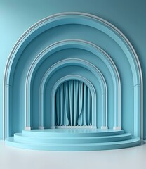 Fototapeta premium Blue Archway Stage with Curtain for Product Display