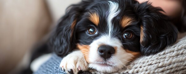 Puppy cuddled up with its owner, embodying a strong, protective bond, loyal companion, protector at heart