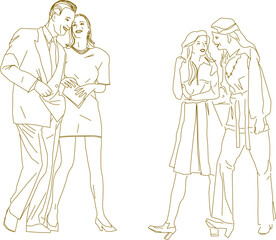 Vector sketch illustration of a silhouette design of a couple of best friends walking casually 