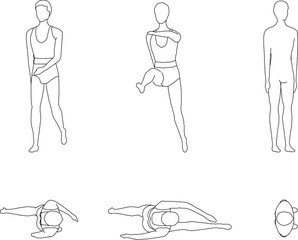 Vector sketch illustration of a silhouette design of a collection of human activities seen from the front and above