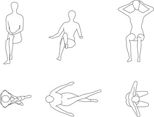 Vector sketch illustration of a silhouette design of a collection of human activities seen from the front and above