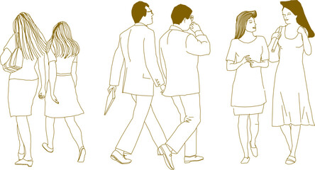 Vector sketch illustration of a silhouette design of a couple of best friends walking casually 