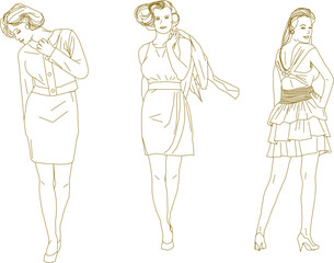 Vector sketch illustration of a silhouette design of a model girl doing a photoshoot pose