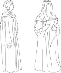 Vector sketch illustration of a silhouette design of a Muslim woman wearing a hijab and veil