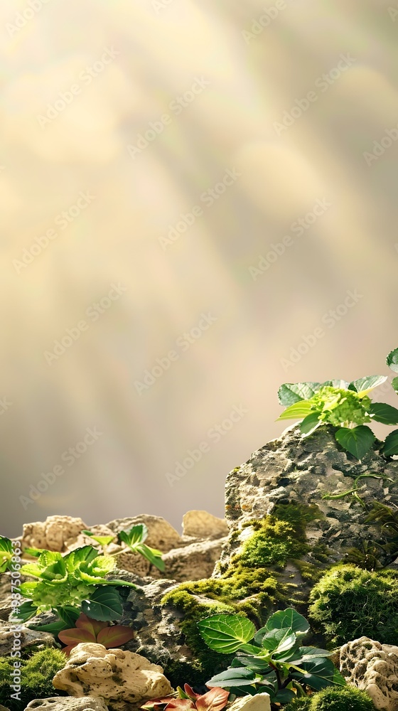 Canvas Prints Sunlight Shining Through Green Plants And Rocks