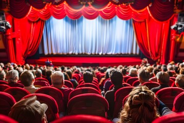Red Curtains and Audience in Theatre