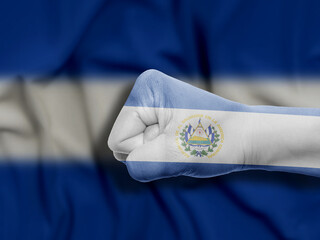 Fist of EL Salvador Flag Painted, Flag Painted On Hand, Multi Purpose concept Isolated on EL...