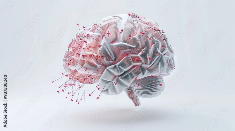 Poster a 3d rendering of a brain with integrated ai components, symbolizing the convergence of human and ar