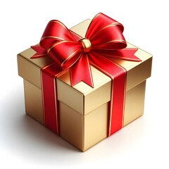 Fototapeta premium Gold Gift Box with Red Ribbon - Isolated on White Background