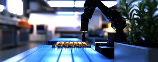 A robotic arm in a factory setting.