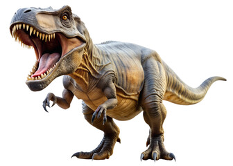 Ferocious T-rex roaring with sharp teeth, isolated transparent