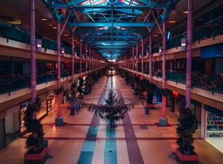 Empty Christmas Decorated Mall