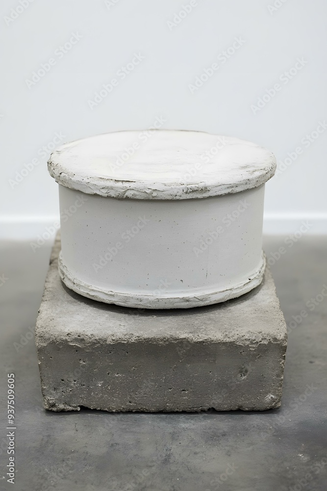 Poster white round concrete block on a square concrete block