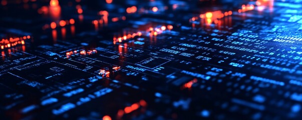 Abstract background with blue and red lights.