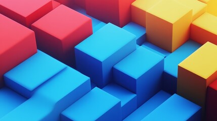 Obraz premium Abstract background with blue, red and orange 3D cubes. Modern geometric pattern.