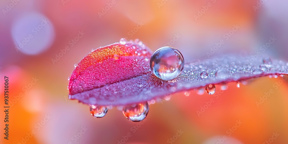 Poster high-resolution macro close-up of a dewdrop on a leaf, showcasing crystal clear details and providin