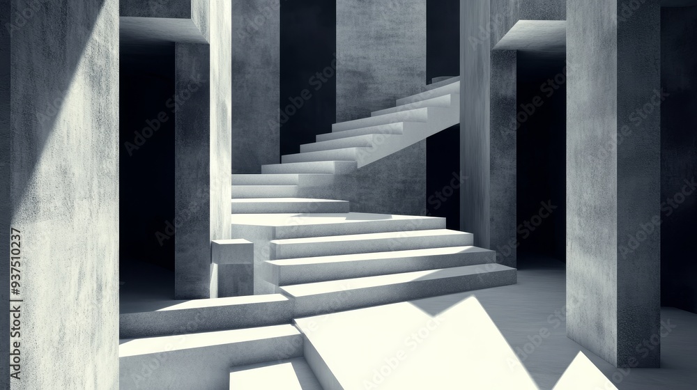Poster abstract concrete staircase with shadows and light. minimalist architecture. modern design.