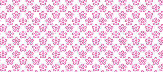 Seamless pattern with pink flowers in the white background