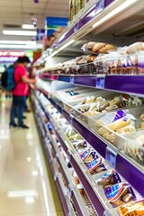 Fototapeta premium Supermarket aisle with packaged food items