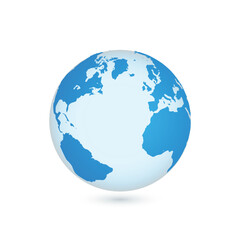Isolated earth globe showcasing continents in blue and white against a plain background, emphasizing global awareness and geography