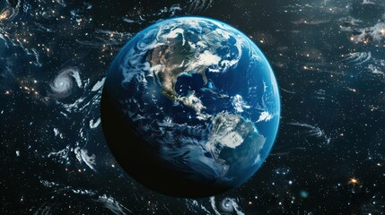 Earth From Space Surrounded by Stars and Galaxies