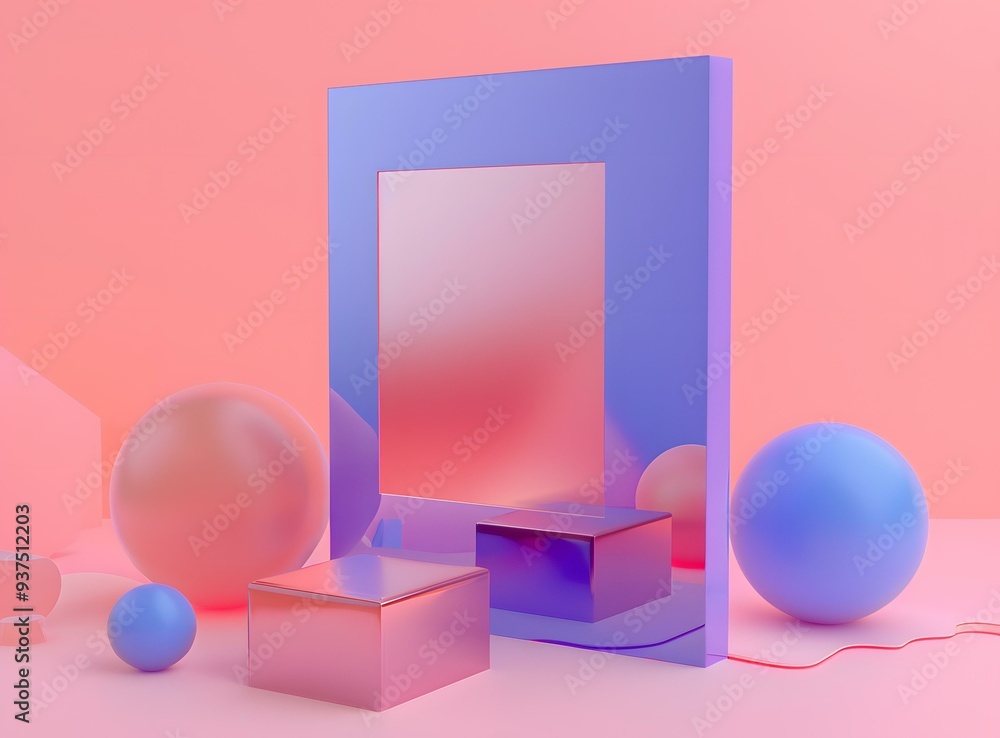 Poster abstract 3d render with geometric shapes and colorful background