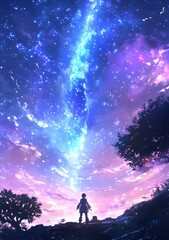 Fototapeta premium Silhouette of Person Looking at the Starry Sky