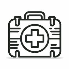 Obraz premium Simple black medical bag icon on a white background, minimalistic design representing healthcare, emergency services, or first aid concepts, ideal for medical applications and safety materials.