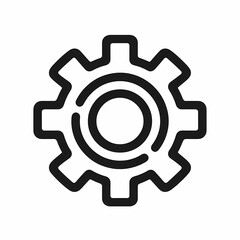 Simple black gear icon on a white background, minimalistic symbol representing mechanical engineering, settings, or technical concepts, perfect for digital interfaces and design projects.