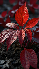 Default Strange alienlike plants with deep red leaves or glowing