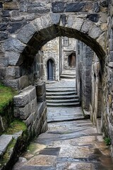 Obraz premium Stone Archway Leading to a Medieval Street in Europe