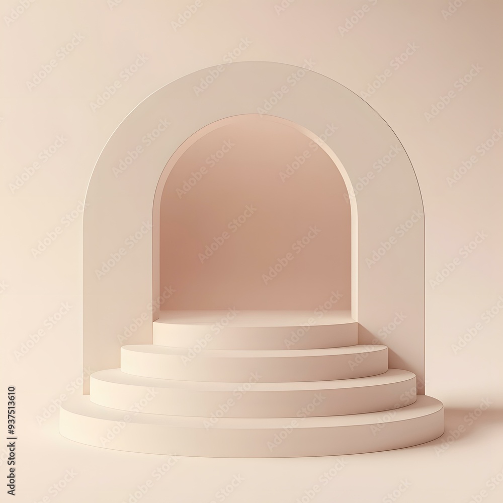 Poster Minimalist Arch with Round Steps and Soft Pink Background