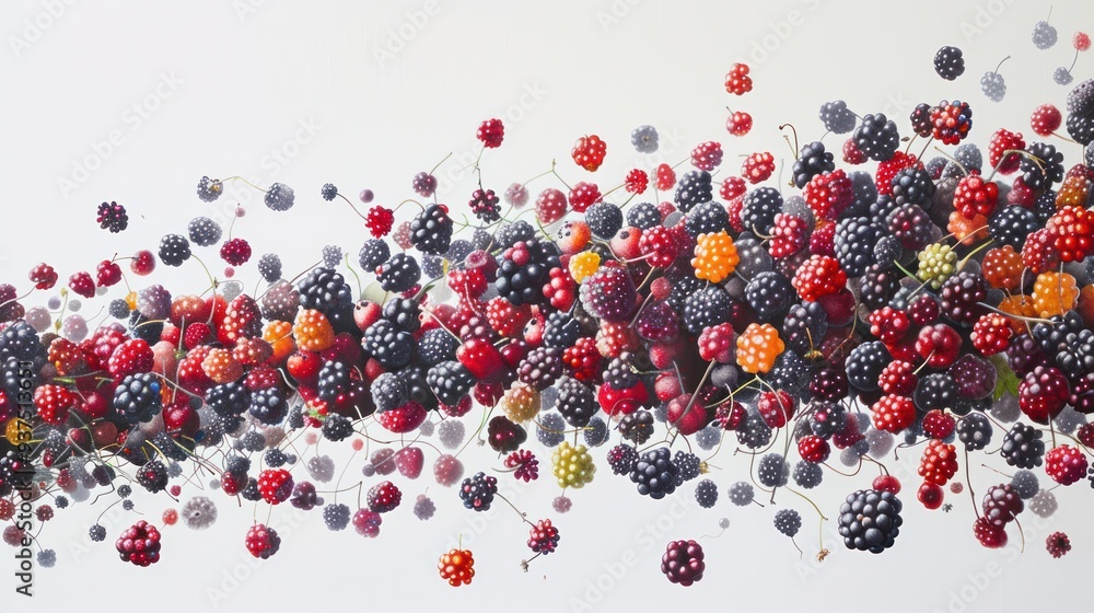 Aufkleber a cascade of blackberries tumbling down a white canvas, their rounded shapes and vibrant colors crea