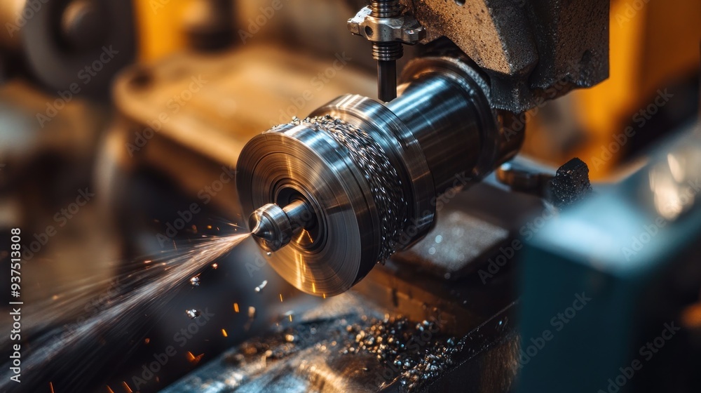 Poster metalworking machine with sparks and cutting tool