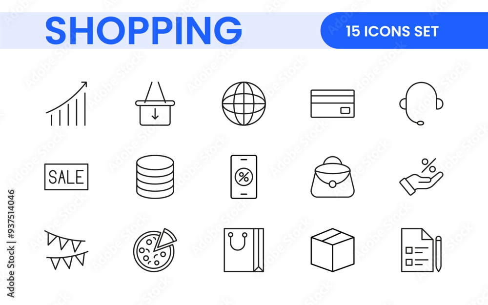 Poster set of shopping cart icons. collection of web icons for online store, from various cart icons in var