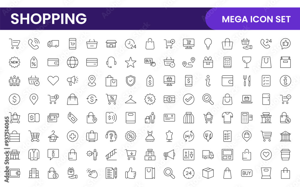Poster set of shopping cart icons. collection of web icons for online store, from various cart icons in var