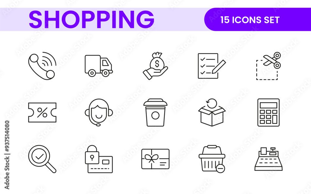 Poster set of shopping cart icons. collection of web icons for online store, from various cart icons in var