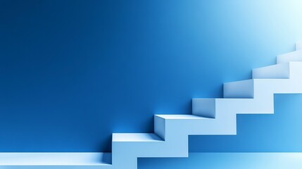 Obraz premium White staircase ascending against a bright blue wall. A symbol of progress, ambition and success.