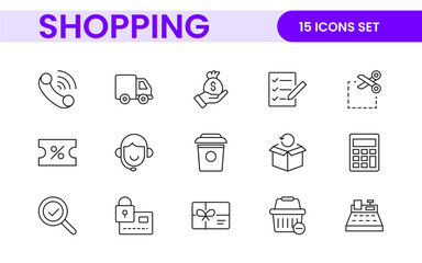 Set of shopping cart icons. Collection of web icons for online store, from various cart icons in various shapes. Shopping outline icon set.