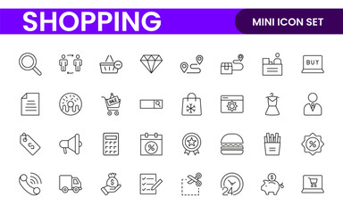 Set of shopping cart icons. Collection of web icons for online store, from various cart icons in various shapes. Shopping outline icon set.