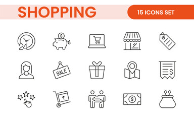 Set of shopping cart icons. Collection of web icons for online store, from various cart icons in various shapes. Shopping outline icon set.