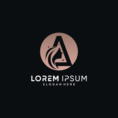 Beauty logo design combined on letter a with woman face icon and circle concept