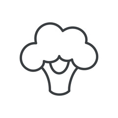 Cute broccoli icon. Hand drawn monochrome illustration of a vegetable isolated on a white background. Vector 10 EPS.