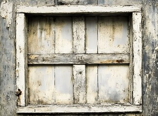 Old Wooden Window Frame With Peeling Paint
