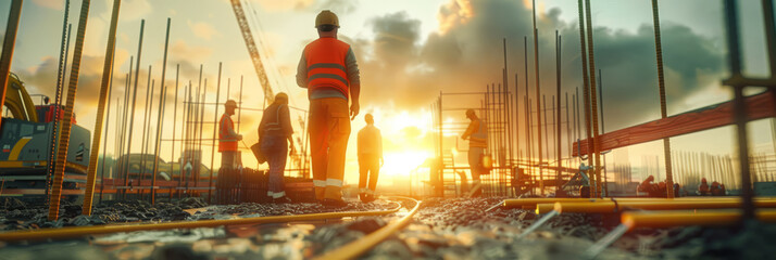 Dynamic scenes from construction sites, showing teamwork and coordination among workers.