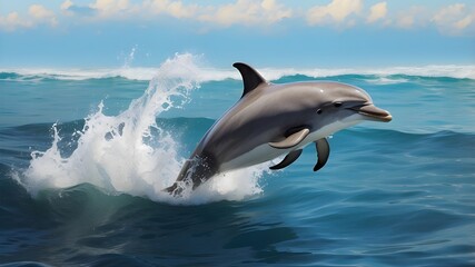 A playful dolphin leaping out of the ocean waves.